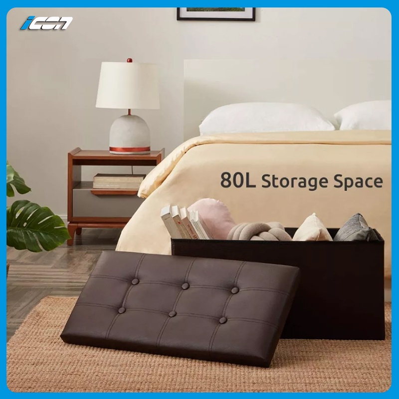 ICON Leather Ottoman Storage Box Stool Rectangular Storage Stool Sofa Folding Storage Vanity Chair - Image 6