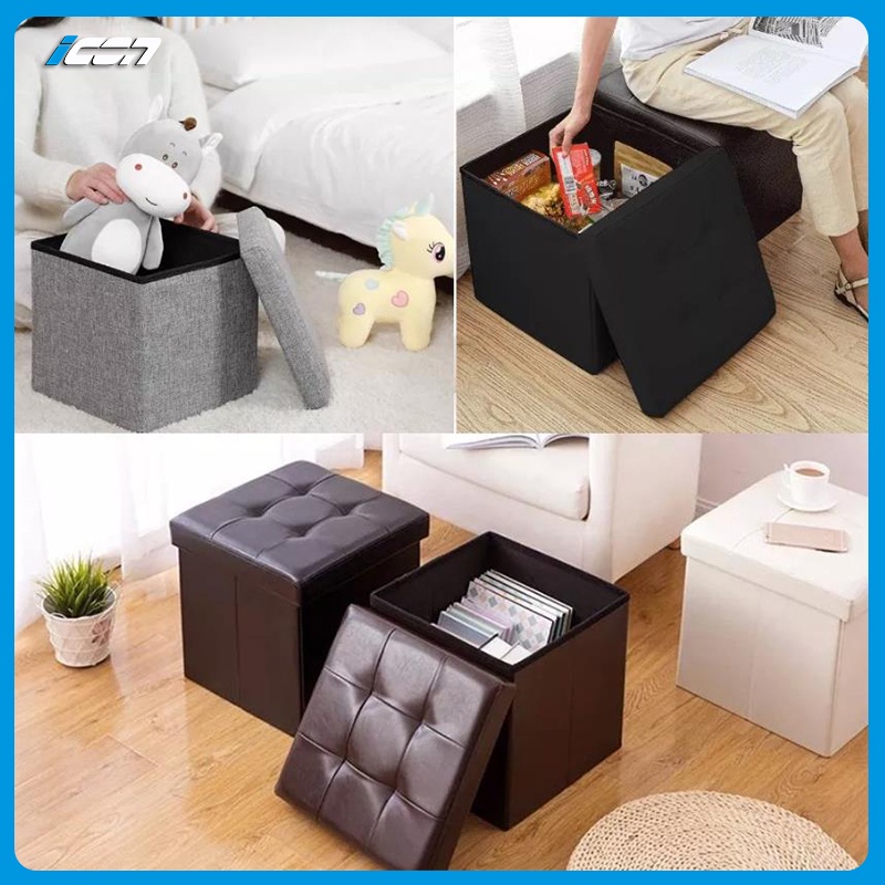 ICON Leather Ottoman Storage Box Stool Rectangular Storage Stool Sofa Folding Storage Vanity Chair - Image 7