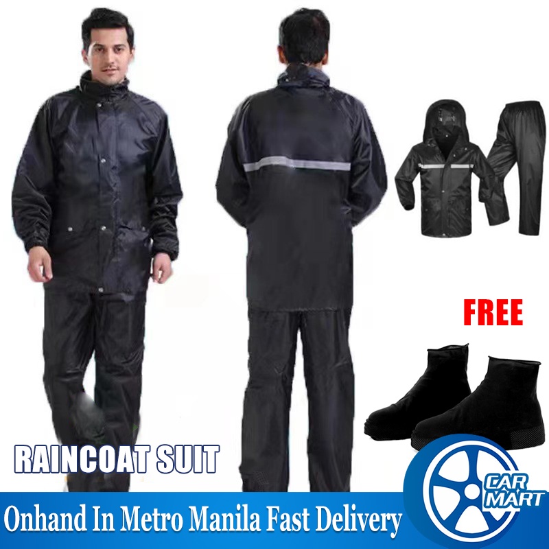 【Free Shoe Covers】Motorcycle Riding Raincoat Rainshoes Full Body Suit With Reflective Warning Strip