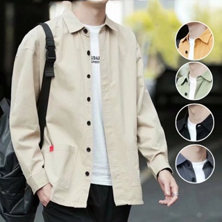 【5 Color】Men's Polo Shirts Japanese Alphabet Printed Long Sleeve Shirts Casual Loose Shirts Fashion Versatile Couple Shirts Button Lapel Shirts