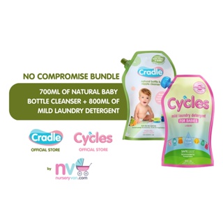 Cycles Mild Baby Laundry Detergent 800ml + Cradle Natural Bottle & Nipple Cleanser 700ml Refill