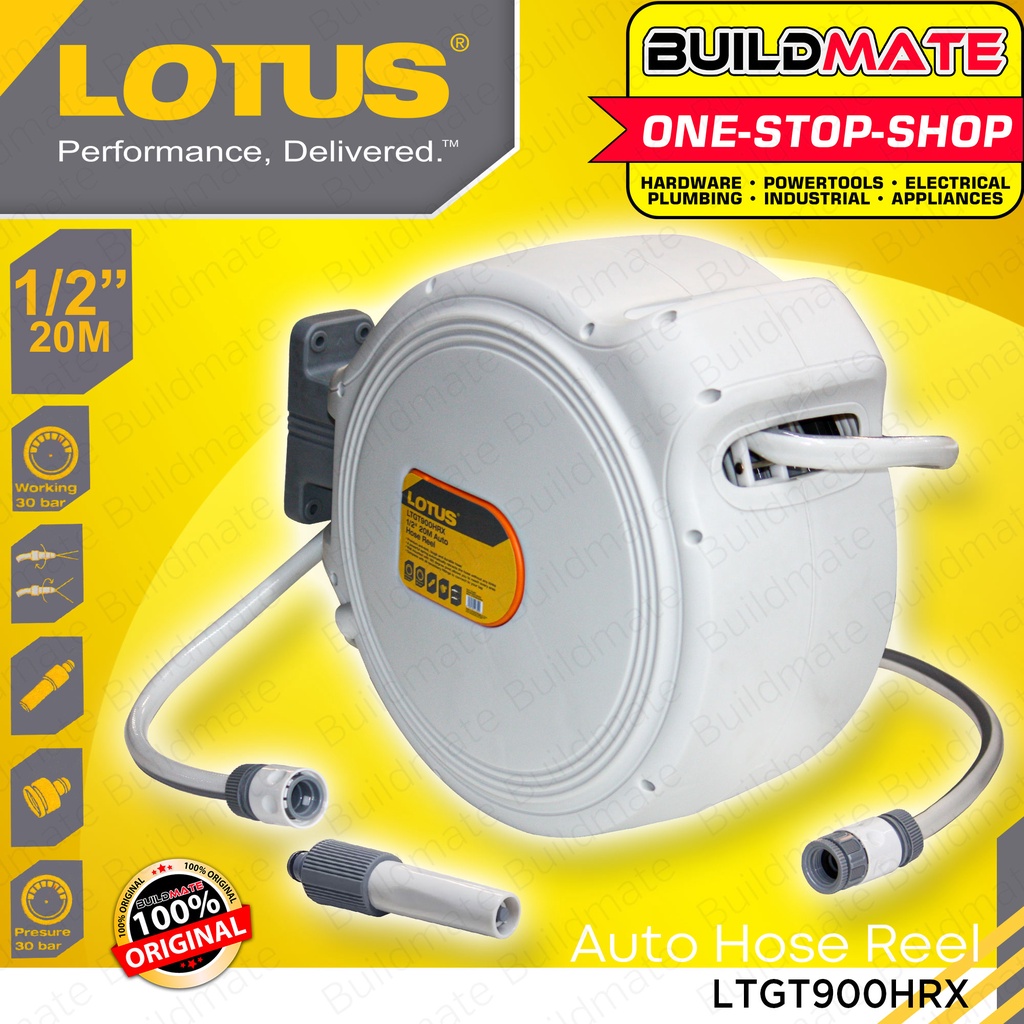 BUILDMATE Lotus Automatic Hose Reel 1/2" 20M Water Garden Hose With