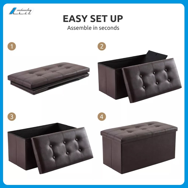 ICON Leather Ottoman Storage Box Stool Rectangular Storage Stool Sofa Folding Storage Vanity Chair - Image 8