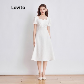 Lovito Elegant Plain Puff Sleeve Popover Women Dress L33ED051 ...