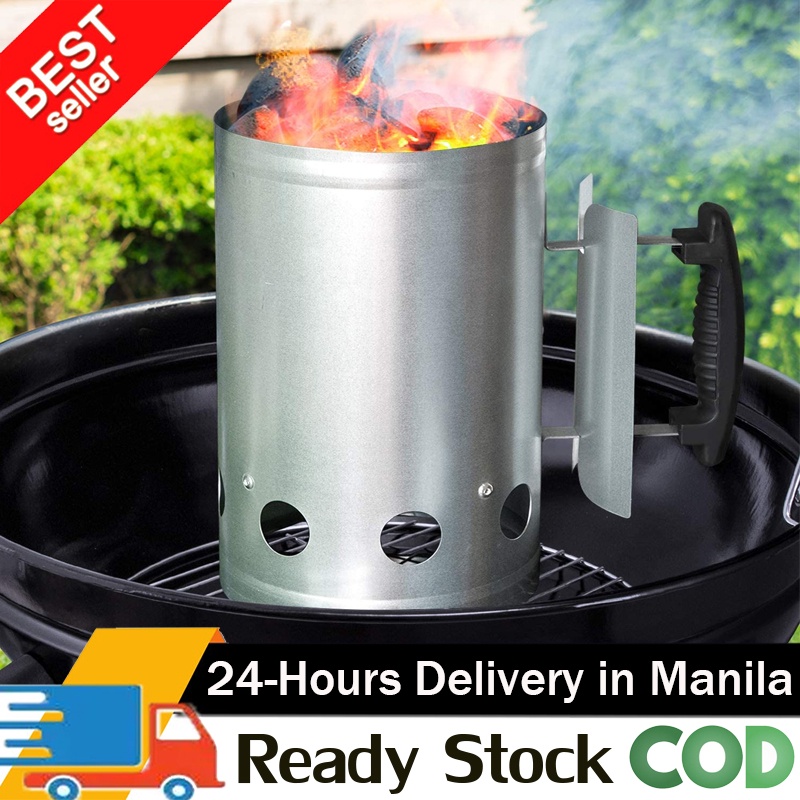 Charcoal Starter Barrel Chimney Grill Barbecue BBQ Galvanized Steel