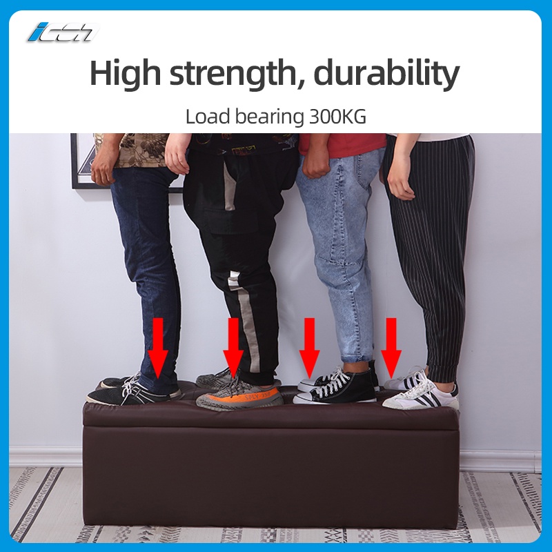 ICON Leather Ottoman Storage Box Stool Rectangular Storage Stool Sofa Folding Storage Vanity Chair - Image 5