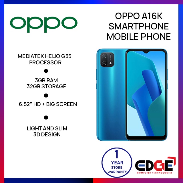 EDGE | OPPO A16K 3GB RAM 32GB Storage Smartphone Mobile Phone | Shopee ...