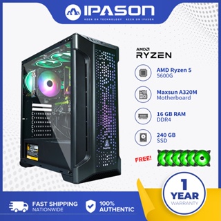 IPASON Gaming PC Ryzen 5 5600G 16G&8GB 1TB D4  Radeon Vega 7 Graphics 240G&256 SSD  Desktop Computer