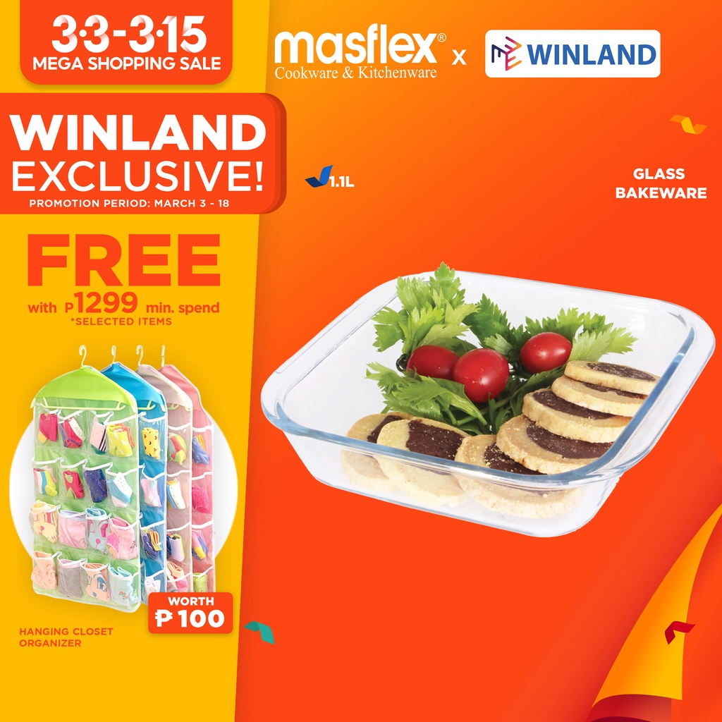 MASFLEX by Winland Square Borosilicate Glass Bakeware 1.1L FE11L