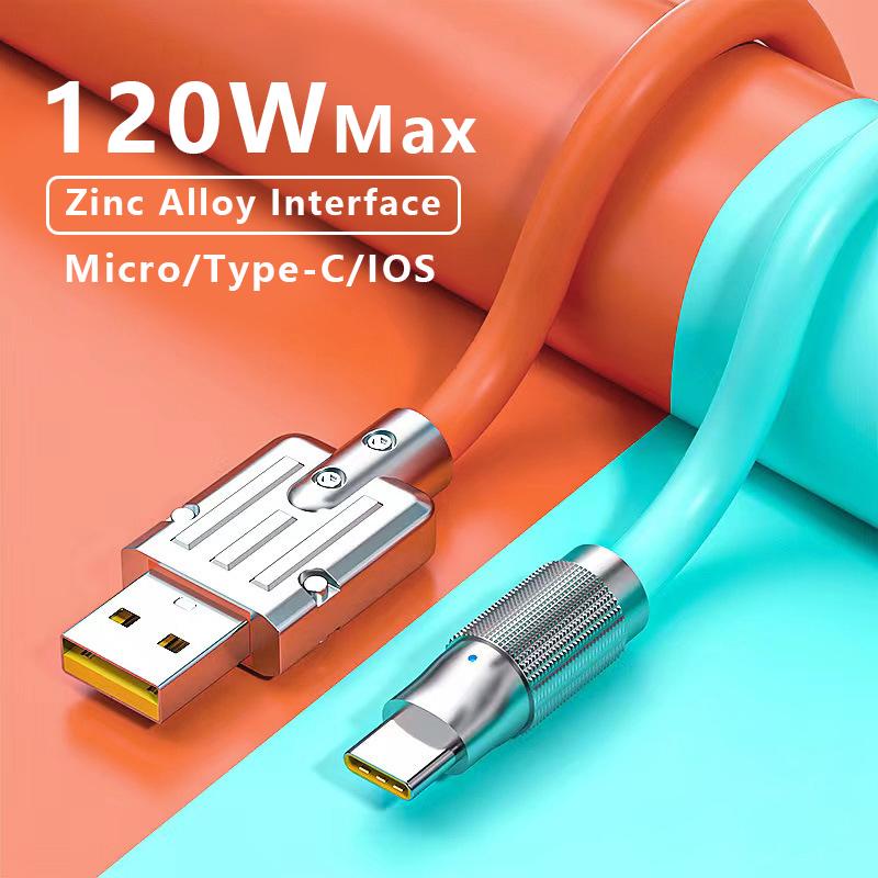 Zinc Alloy Joint Cable 6A 120W Fast Charging Cable 2meters Super Cable