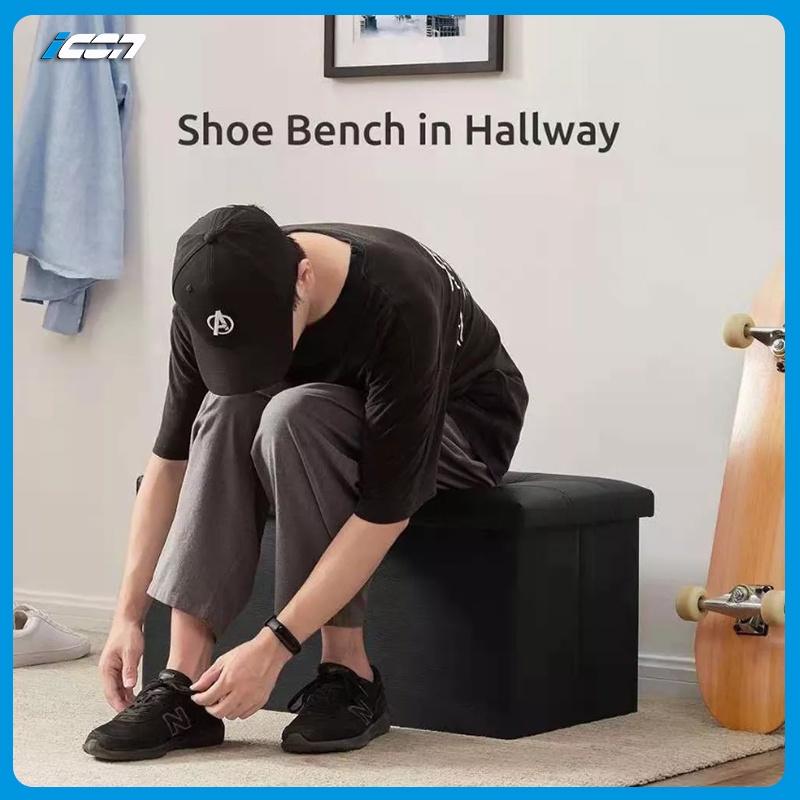 ICON Leather Ottoman Storage Box Stool Rectangular Storage Stool Sofa Folding Storage Vanity Chair - Image 2