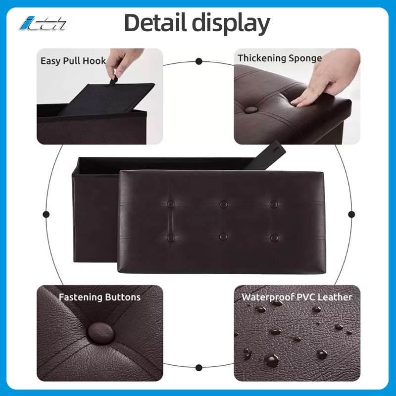 ICON Leather Ottoman Storage Box Stool Rectangular Storage Stool Sofa Folding Storage Vanity Chair - Image 4