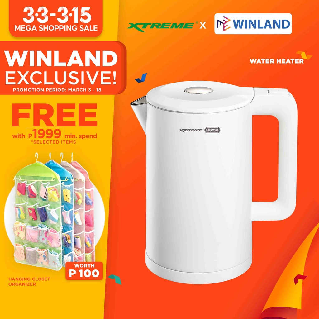 XTREME HOME by Winland 1.7L Concealed Heating Element Cordless Electric Kettle 1950W XHKT