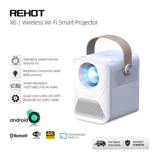 【COD&READY STOCK】Rehot X6 Portable Movie Mini 4K Projector Full HD 1080P Android 6.0 2.4G WIFI BT5.0 8000mAH Battery Home Theater Video Projector