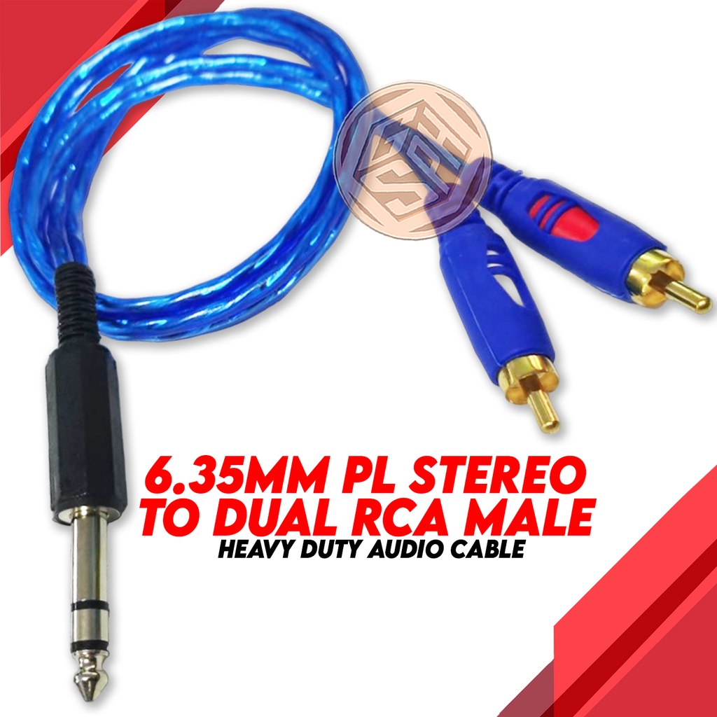 PL 6.35MM Stereo Plug To Dual RCA Male Audio Cable BLUE Shopee Philippines