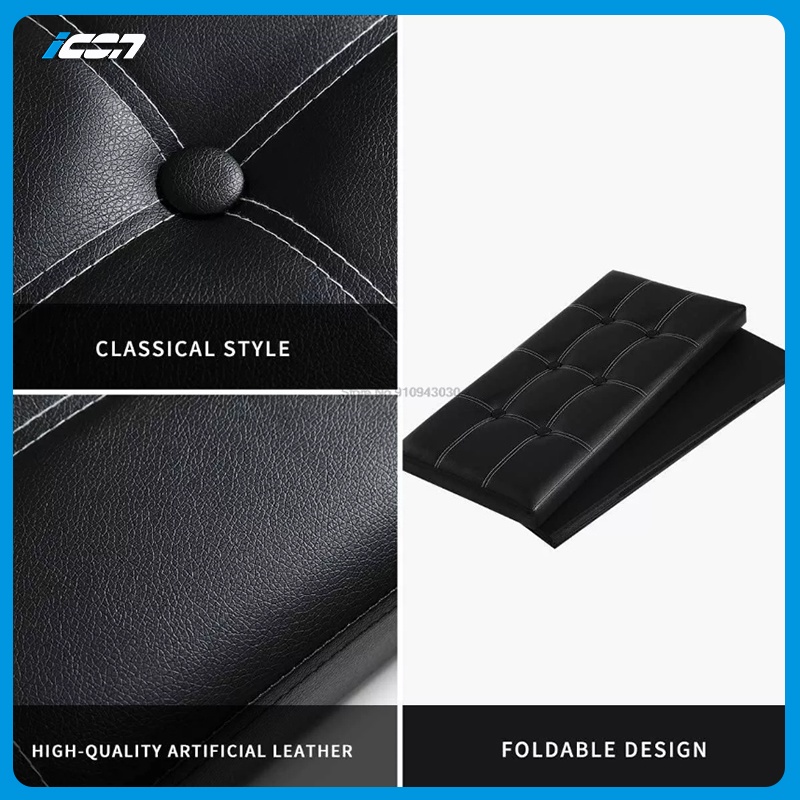 ICON Leather Ottoman Storage Box Stool Rectangular Storage Stool Sofa Folding Storage Vanity Chair - Image 3