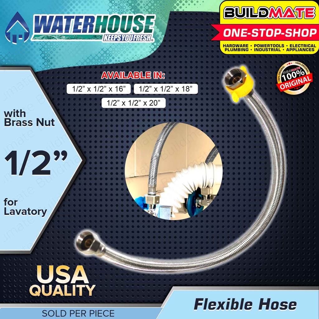 BUILDMATE Waterhouse Flexible Hose W/ Brass Nut Lavatory 1/2" Inch 16