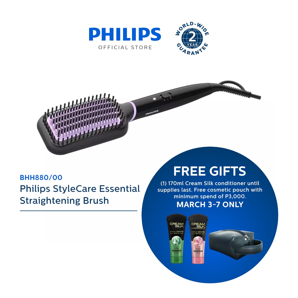 Philips StyleCare Essential Straightening Brush BHH880/00 + Free Cream Silk  Conditioner | Shopee Philippines