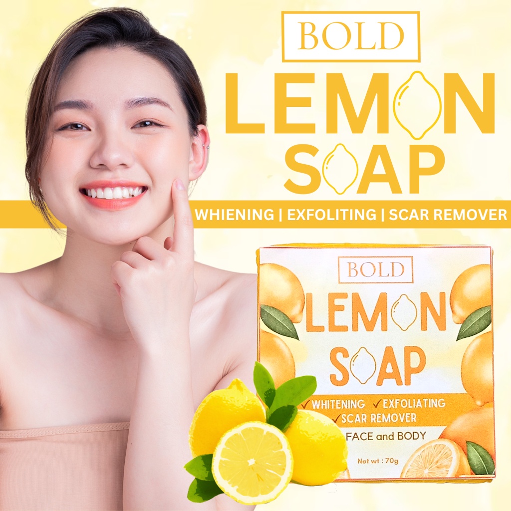 BOLD LEMON SOAP 70g Whitening Exfoliating Scar Remover 20x Whitening FOR FACE AND BODY