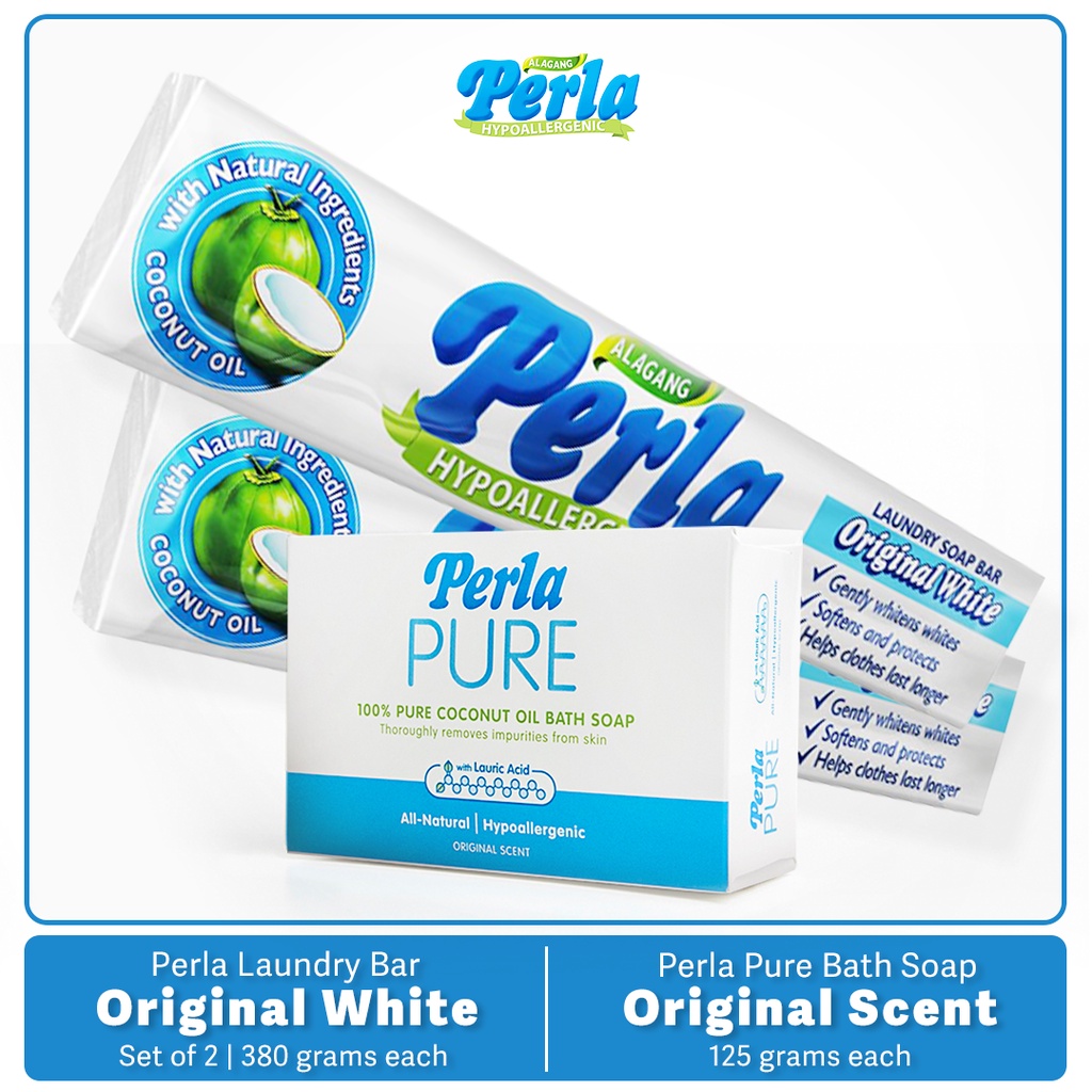 [Bundle] Perla Laundry Bar 380g Original White + Perla Pure Bath Soap ...