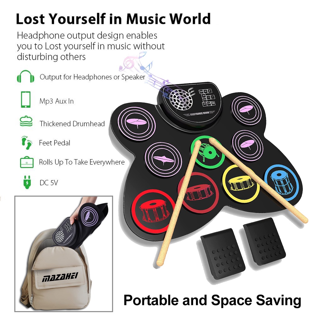 RIXTON Portable Electronic Drum Digital Roll-up Digital Drum Set Silicone Electric Drum Pad Kit - Image 4