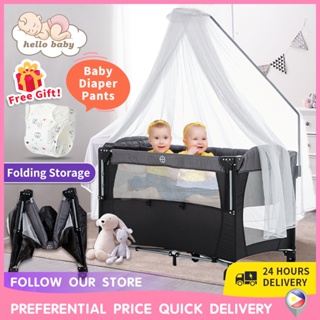 Baby Crib With Mosquito Net And Playpen Crib Stitching Big Bed Security Assurance Foldable #1
