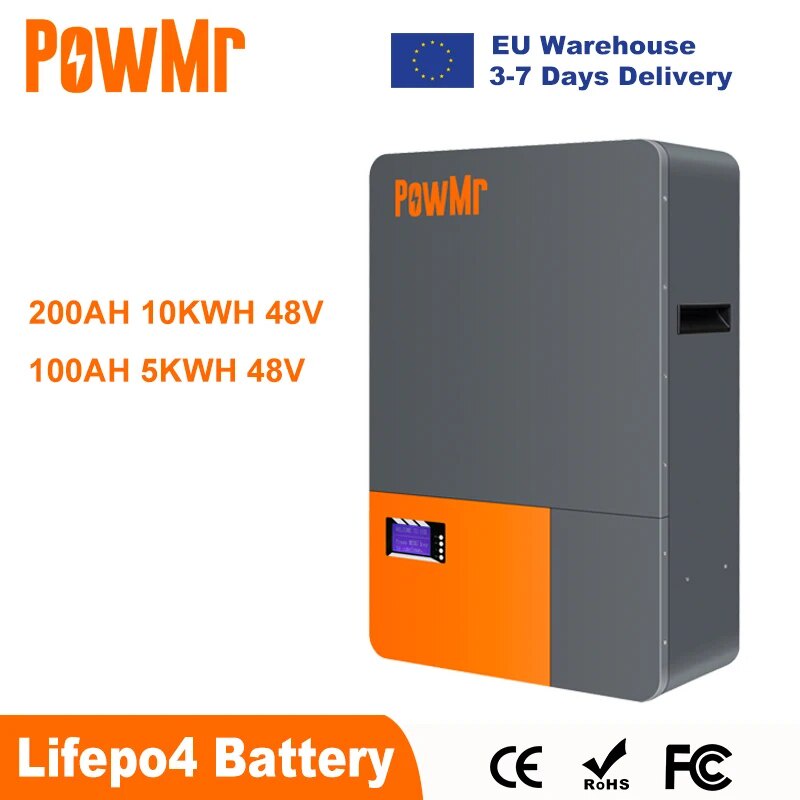 EU Stock PowMr 200AH 100AH Lithium Battery 48V 10KWH 5KWH Energy LCD Screen Solar LiFePO4 Batte BSH - Image 3