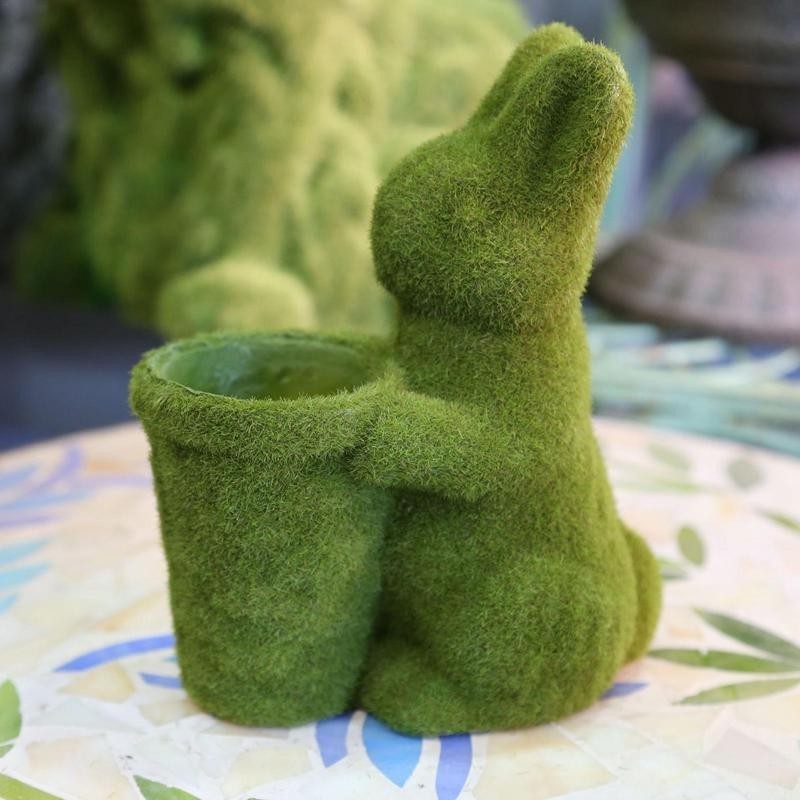 Easter Moss Bunny Creative Easter Moss Rabbit Sculpture For Easter Garden Decorations Furry Fld= 4OF - Image 3
