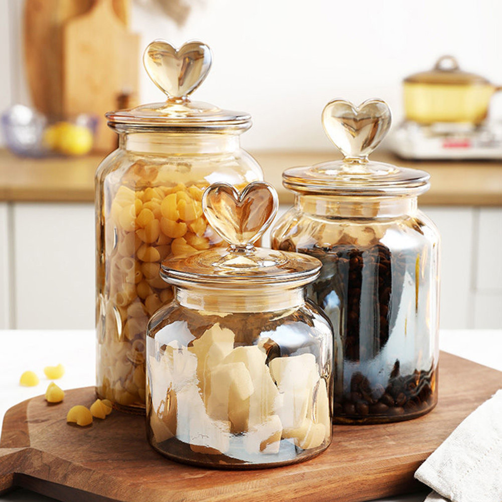 Transparent Heart Shaped Lid Glass Container Amber Glass Sealed Jars Coffee Bean Kitchen Food S 24Z - Image 5