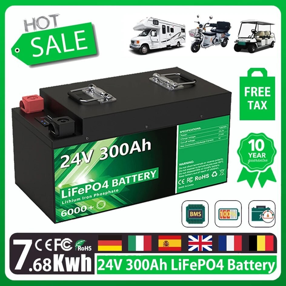 LiFePO4 24V 300Ah 200Ah 100Ah Battery Pack 25.6V 7680Wh Grade A 6000+ Cycles RV Golf Cart Boat - CKS - Image 2