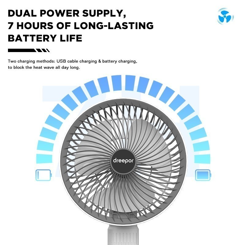 Dreepor Desktop Fan Portable USB Rechargeable Mini Fan Foldable Silent Clip Handheld Cooling Fan — view 2