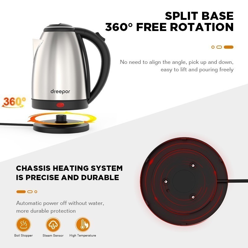Dreepor 2L Electric Kettle Stainless Steel Water Kettle Electric Heater Easy and Convenient - Image 4