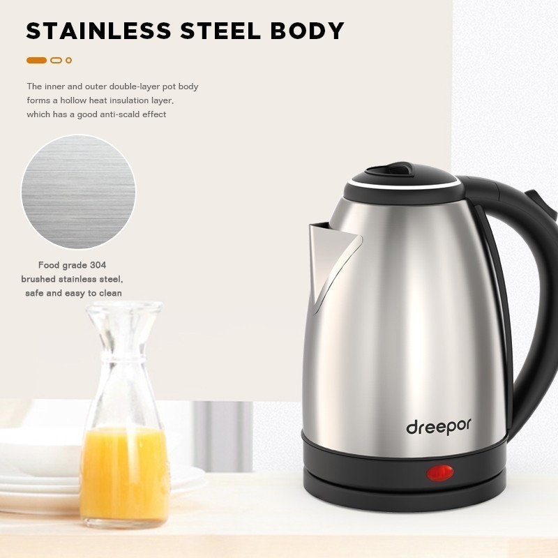 Dreepor 2L Electric Kettle Stainless Steel Water Kettle Electric Heater Easy and Convenient - Image 2