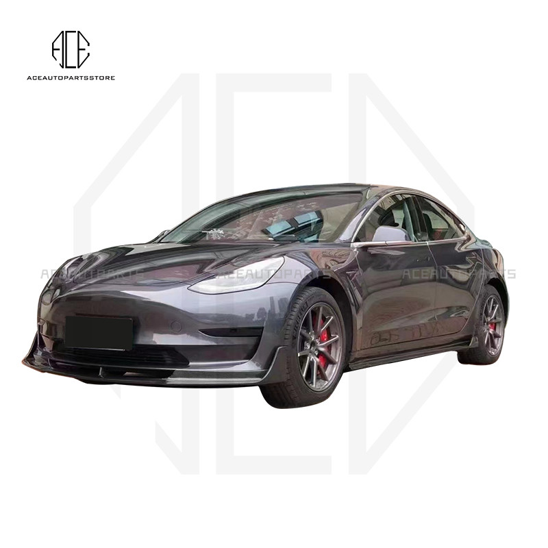 For Tesla Model 3 Real Carbon Fiber Front Lip Rear Diffuser and spoiler ...