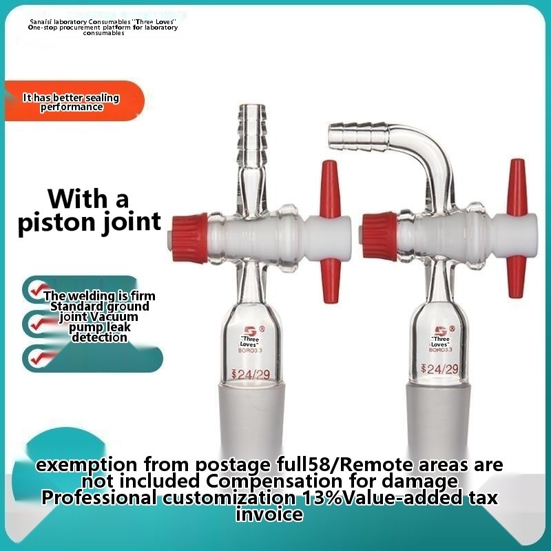 Tatlong Aisi piston joint glass PTFE tuwid na curved gas laboratory consumables instrumento
