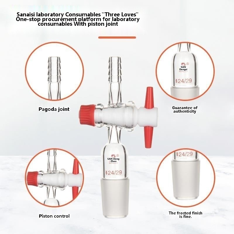 Tatlong Aisi piston joint glass PTFE tuwid na curved gas laboratory consumables instrumento - Image 3