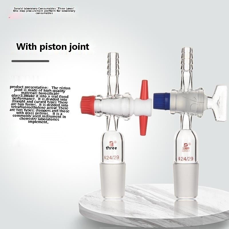 Tatlong Aisi piston joint glass PTFE tuwid na curved gas laboratory consumables instrumento - Image 2