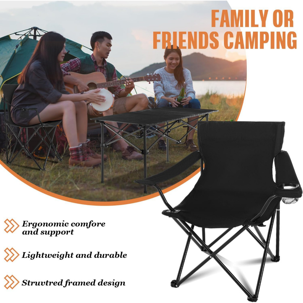 Foldable Chairs with Armrest & Camping Table Portable Folding Set with Storage Bag For Outdoor BBQ — view 4