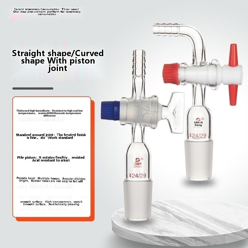 Tatlong Aisi piston joint glass PTFE tuwid na curved gas laboratory consumables instrumento - Image 4
