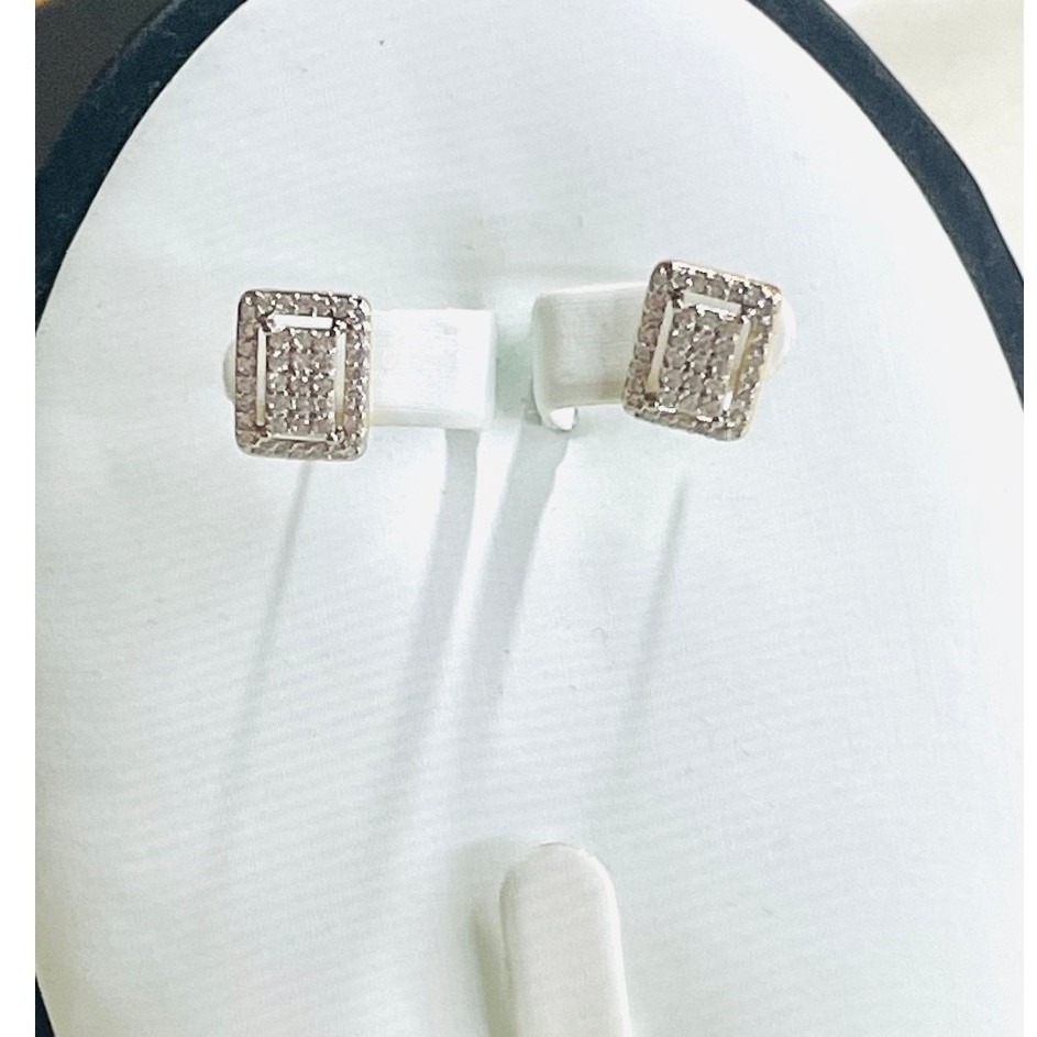 Rectangle Diamond Stud Earrings | 18K Yellow Gold Settings | Diamond Accent product photo 2
