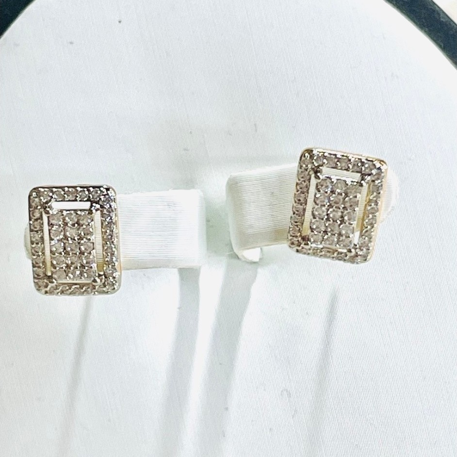 Rectangle Diamond Stud Earrings | 18K Yellow Gold Settings | Diamond Accent product photo 3