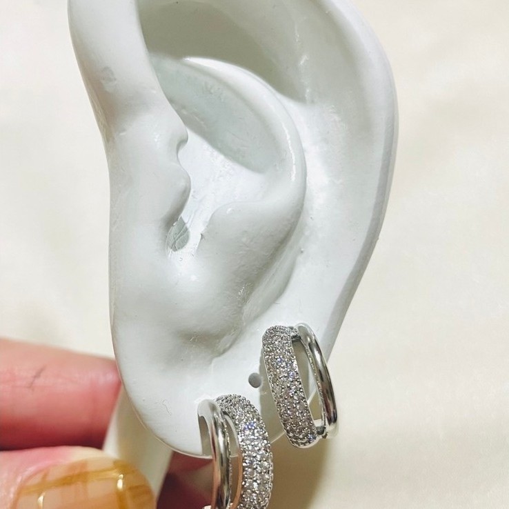 Pavé Diamond Hoop Earrings | Two-Tone Ring Design | Platinum Setting product photo 3