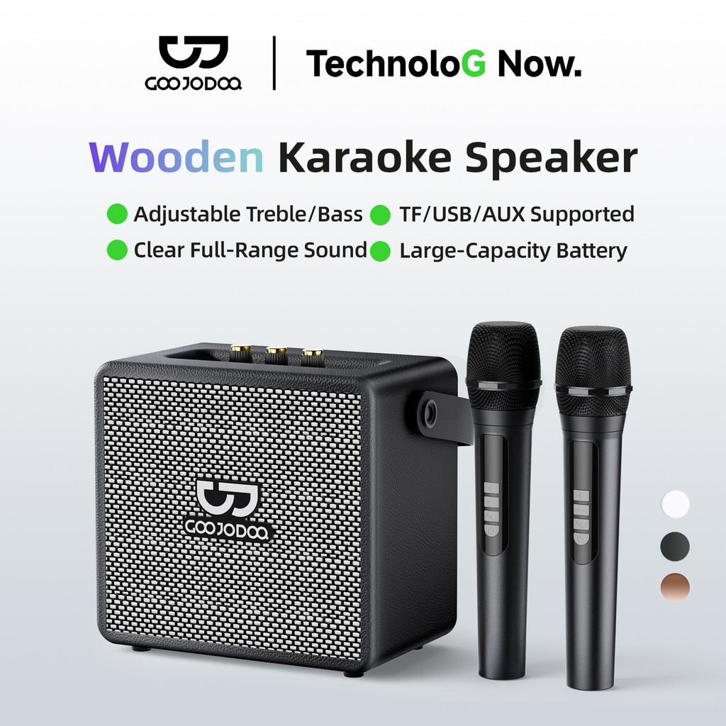GOOJODOQ 3600mAh Wireless Bluetooth Speaker with Microphones Mini Karaoke 3D Stereo Big Size TF Card