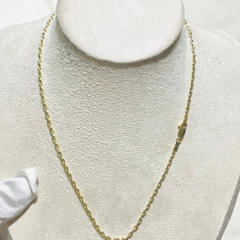 Tiny Paper Clip Chain Necklace | 16 Inches | 18K Yellow Gold Settings | Round-Cut Links