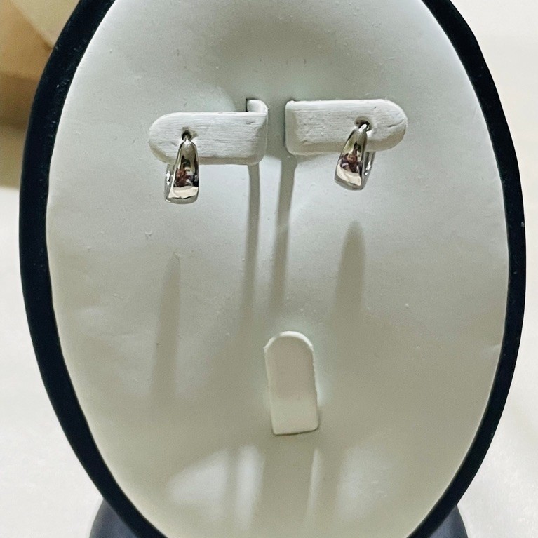 Tiny Huggie Hoop Earrings | Sleek Tapered Design | Platinum Setting | Petite Size product photo 5