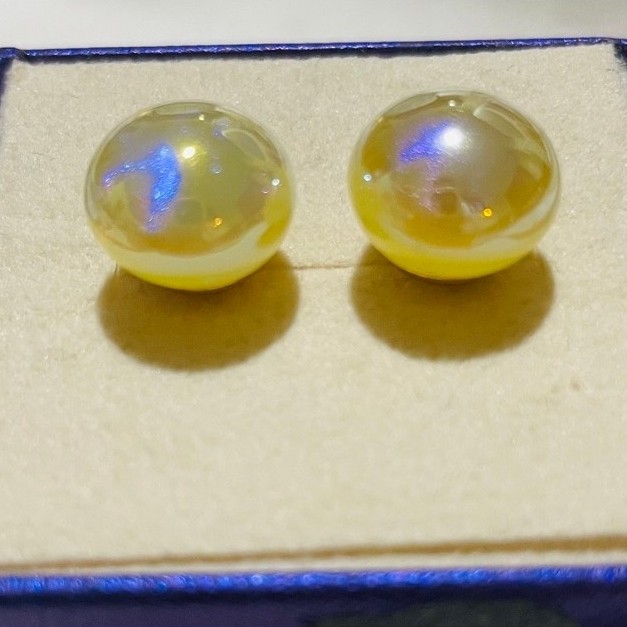 Yellow Pearl Candy Stud Earrings | Yellow Gold Settings | Multicolor Glitter Effect product photo 2