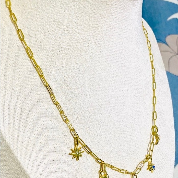 Celestial Charm Paperclip Chain Necklace | 18K Yellow Gold Setting |Adjustable 18.5–20.5” product photo 2