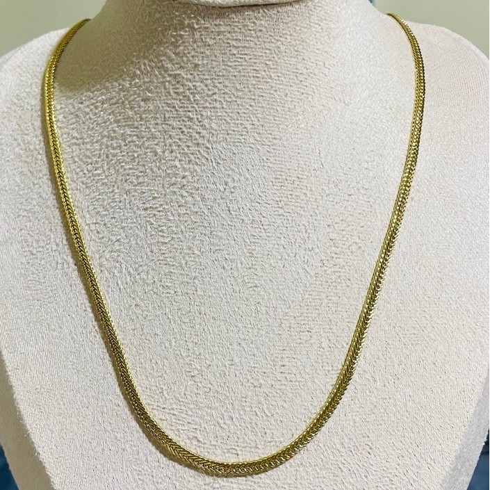 Japan Chain Necklace | Woven Diagonal Link Design | Triple-Lock Clasp | 22 Inches | Unisex