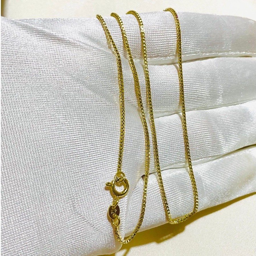 Classic Box Chain Necklace | Thin Box Link Design | 18K Yellow Gold Setting | 16 Inches product photo 1