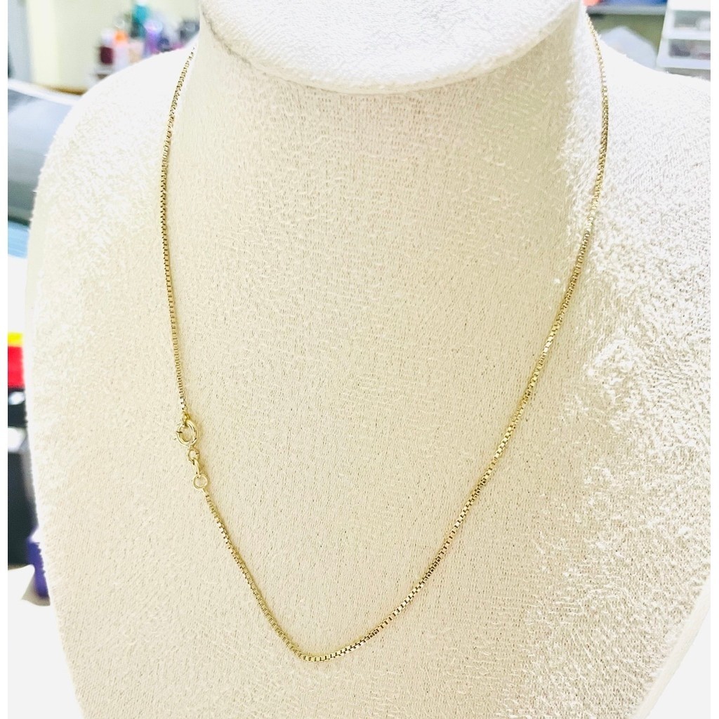Classic Box Chain Necklace | Thin Box Link Design | 18K Yellow Gold Setting | 16 Inches product photo 3